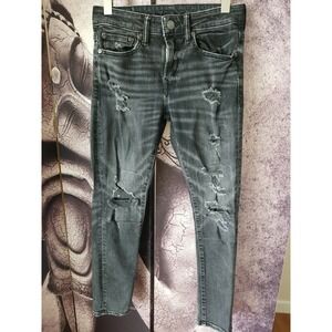 AMERICAN EAGLE Women's AIRFLEX + Gray Distressed Skinny Jeans Size 28 Stretch